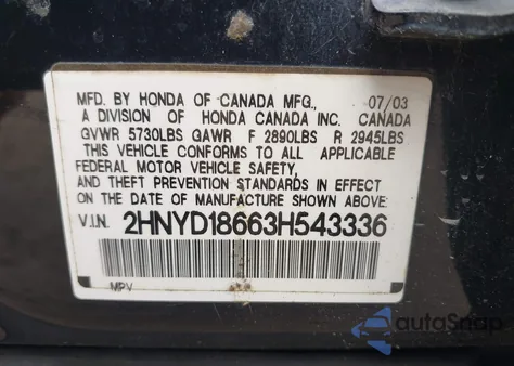 2003 Acura Mdx from USA, damaged, VIN 2HNYD18663H543336